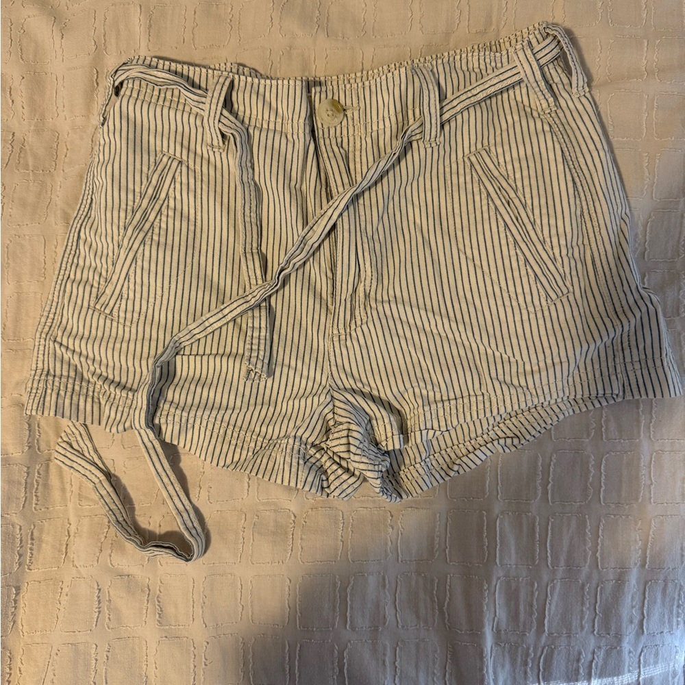 American Eagle Outfitters High Waist Striped Shorts - White and Black